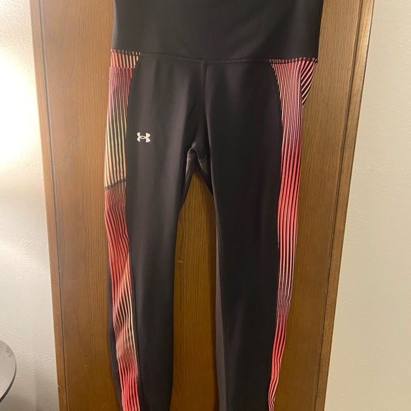 Under Armour Black Leggings with Red and Orange Stripes - Picture 1 of 5